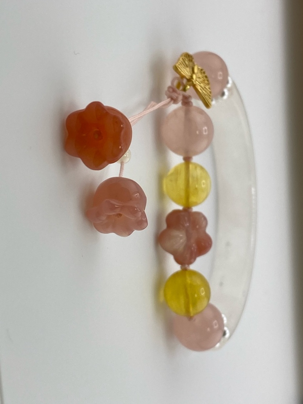 Pink and Yellow Beaded Flower Charm Bracelet with Gold Butterfly Accent - Picture 5 of 12